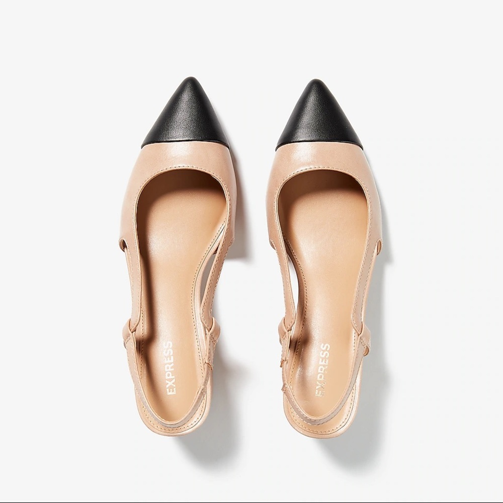 Tan Black Toe Cap Slingback Block Heels Size 6